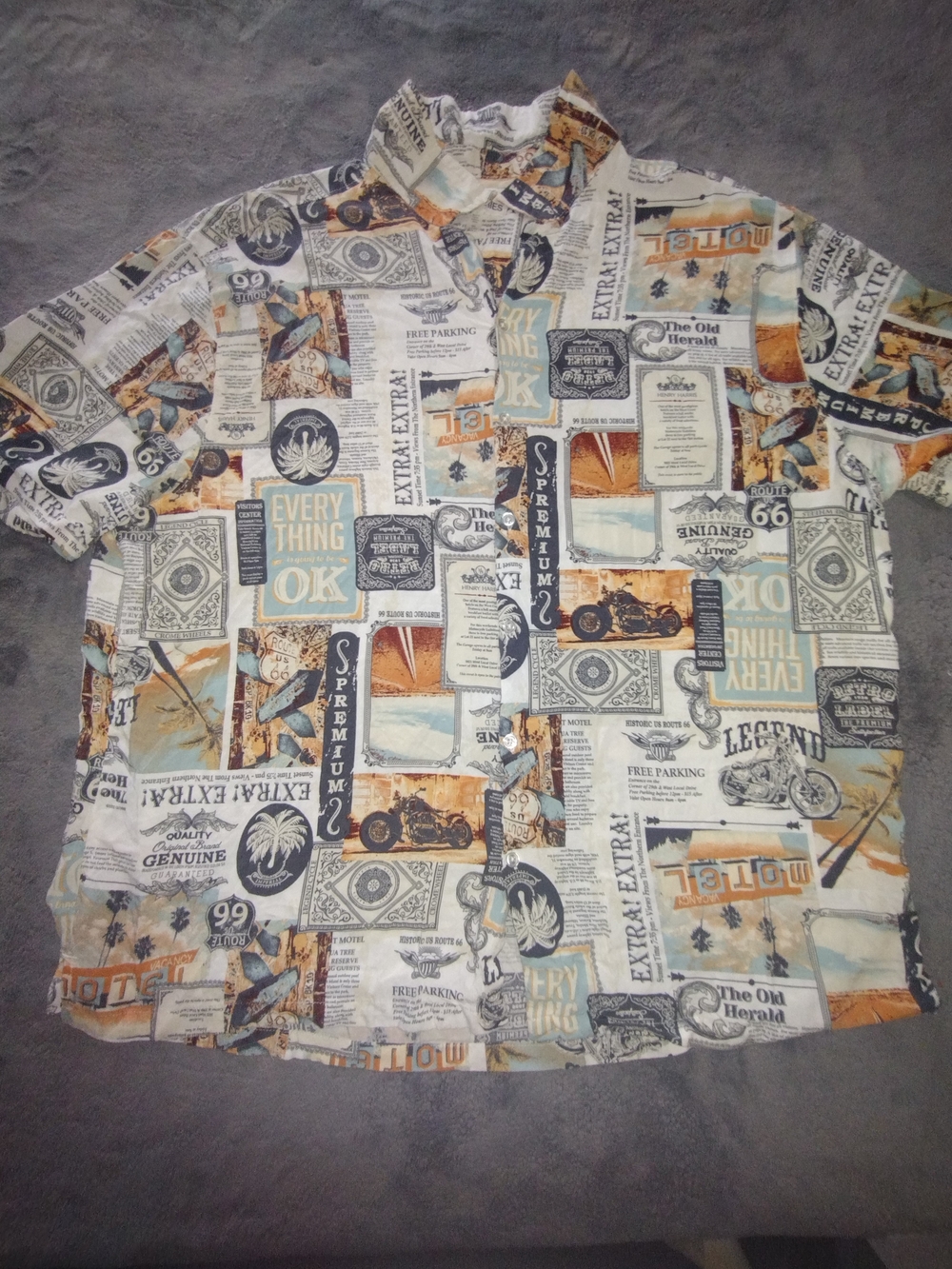 No Boundaries White Short Sleeve Button-Up Newspaper Print Men's 3XL